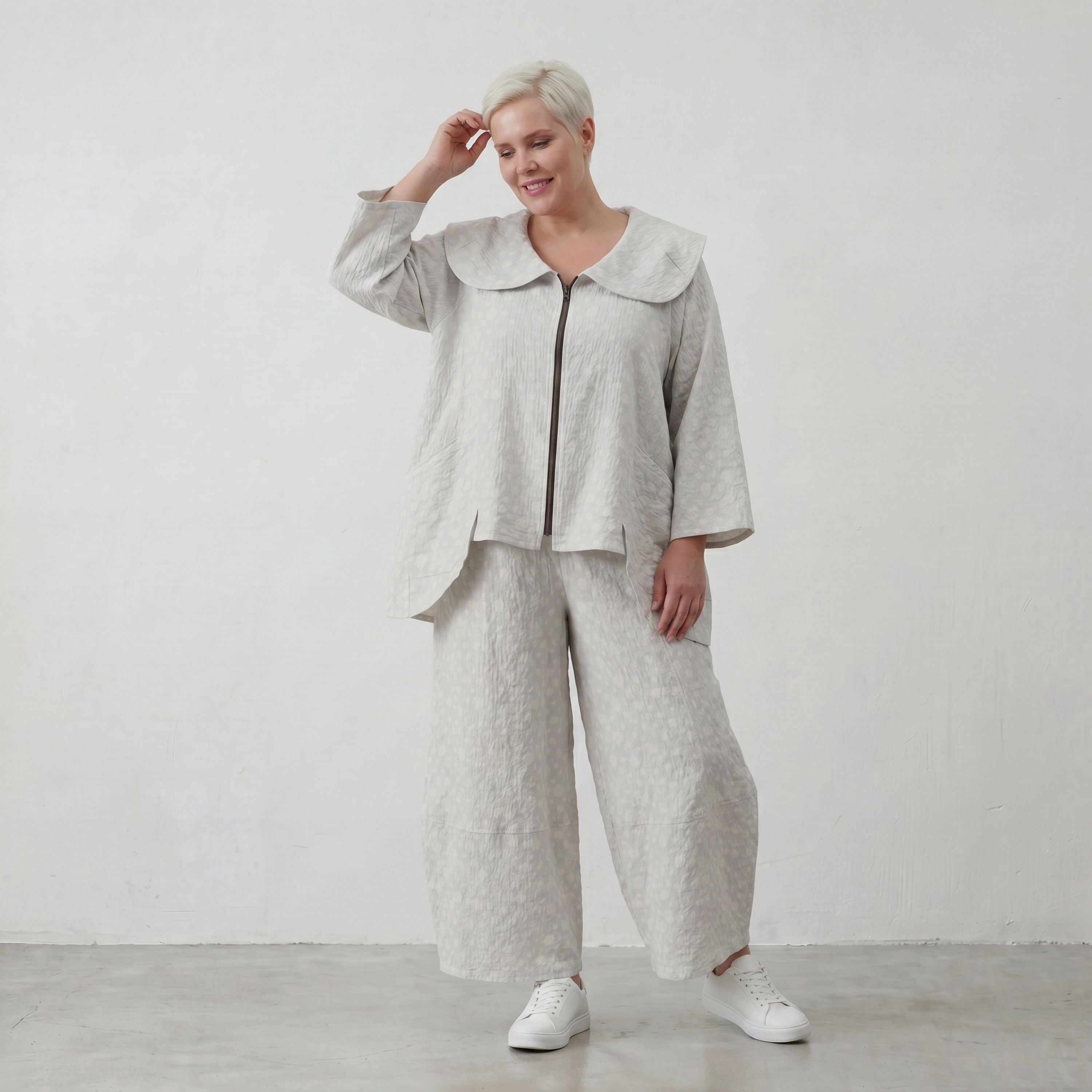 Luftige Baumwolljacke im Lagenlook Hellblau/Ecru Oversize A Linie leger modern weich fein
