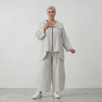 Luftige Baumwolljacke im Lagenlook Hellblau/Ecru Oversize A Linie leger modern weich fein