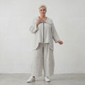 Fliessende Marlenehose in Hellblau Ecru aus Baumwolle Oversize Lagenlook zeitlos modern
