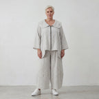 Fliessende Marlenehose in Hellblau Ecru aus Baumwolle Oversize Lagenlook zeitlos modern