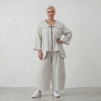 Fliessende Marlenehose in Hellblau Ecru aus Baumwolle Oversize Lagenlook zeitlos modern