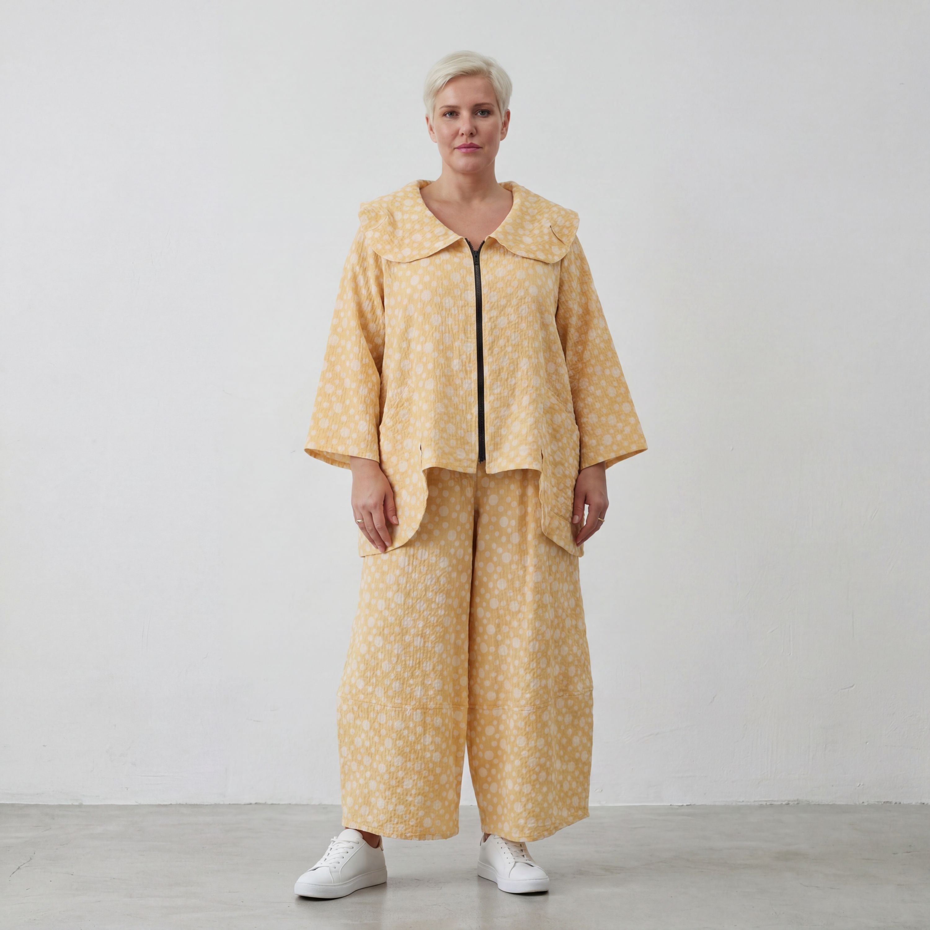Baumwollmousselinejacke GelbEcru im Lagenlook Oversize zeitlos leger sehr weich und chic