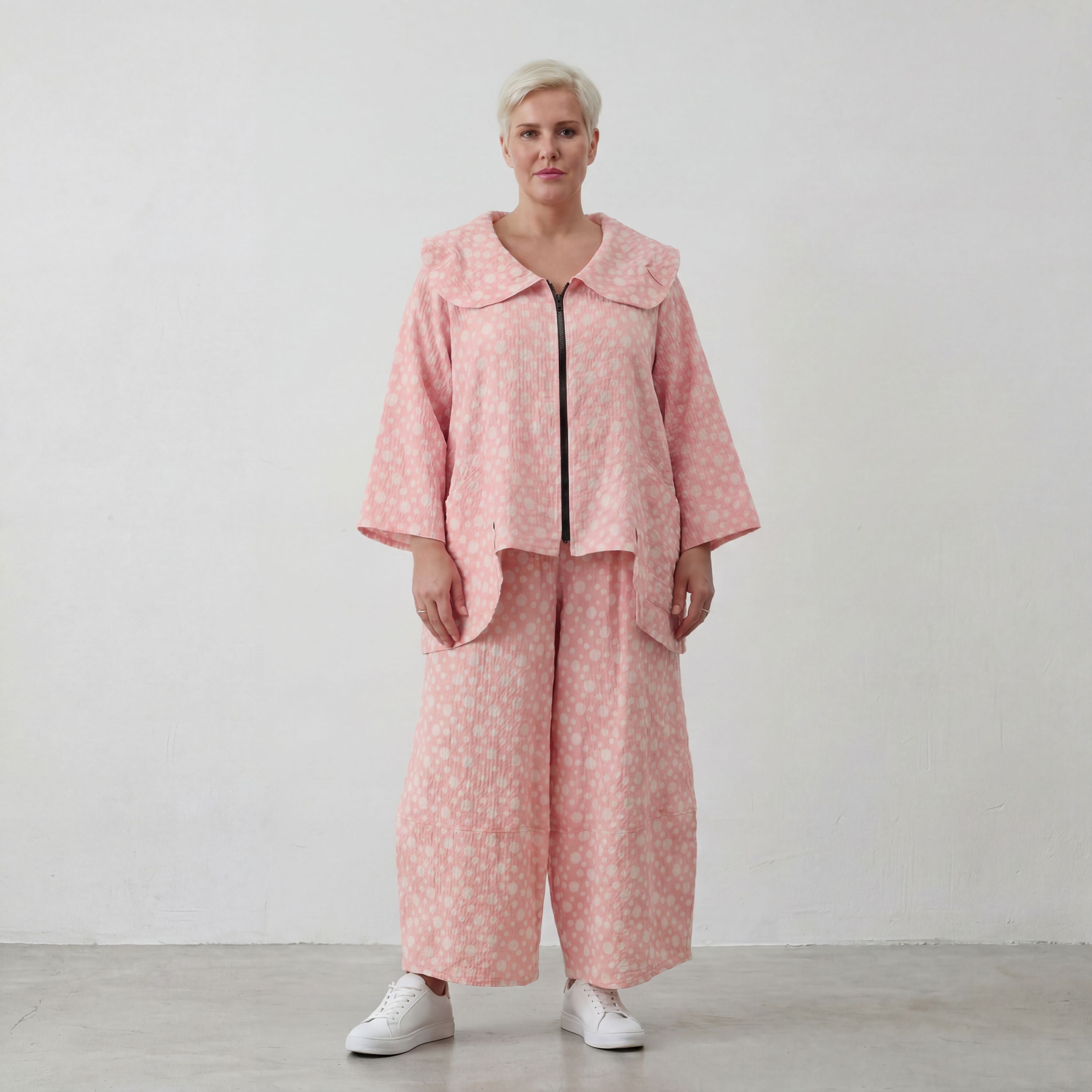 Zeitlose Oversize Marlenehose in Rosa/Ecru aus Baumwolle sehr luftig leger Lagenlook Stil