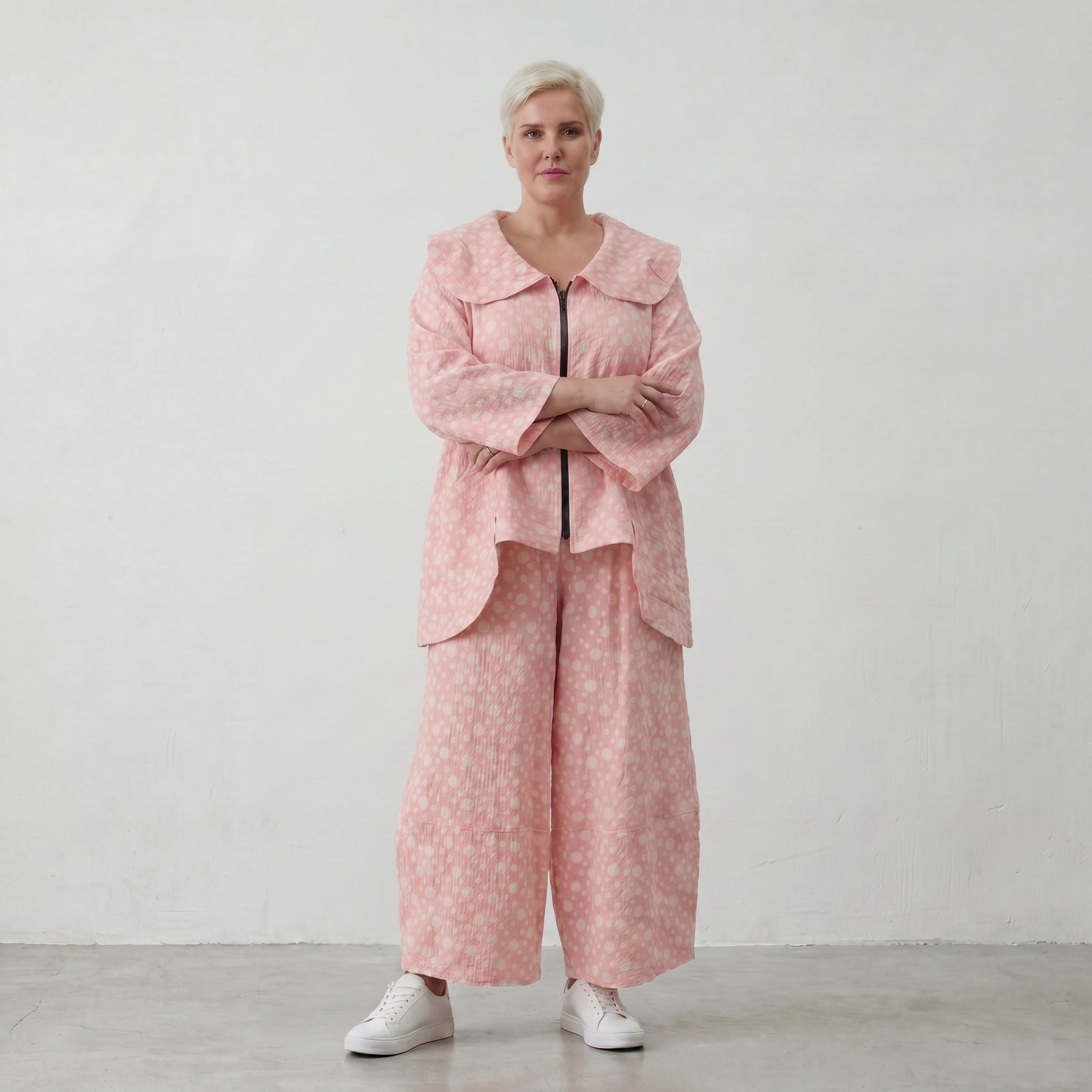 Zeitlose Oversize Marlenehose in Rosa/Ecru aus Baumwolle sehr luftig leger Lagenlook Stil