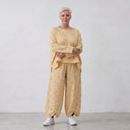 Luftige BaumwollMousseline Ballonhose Gelb/Ecru leger Oversize Lagenlook zeitlos chic