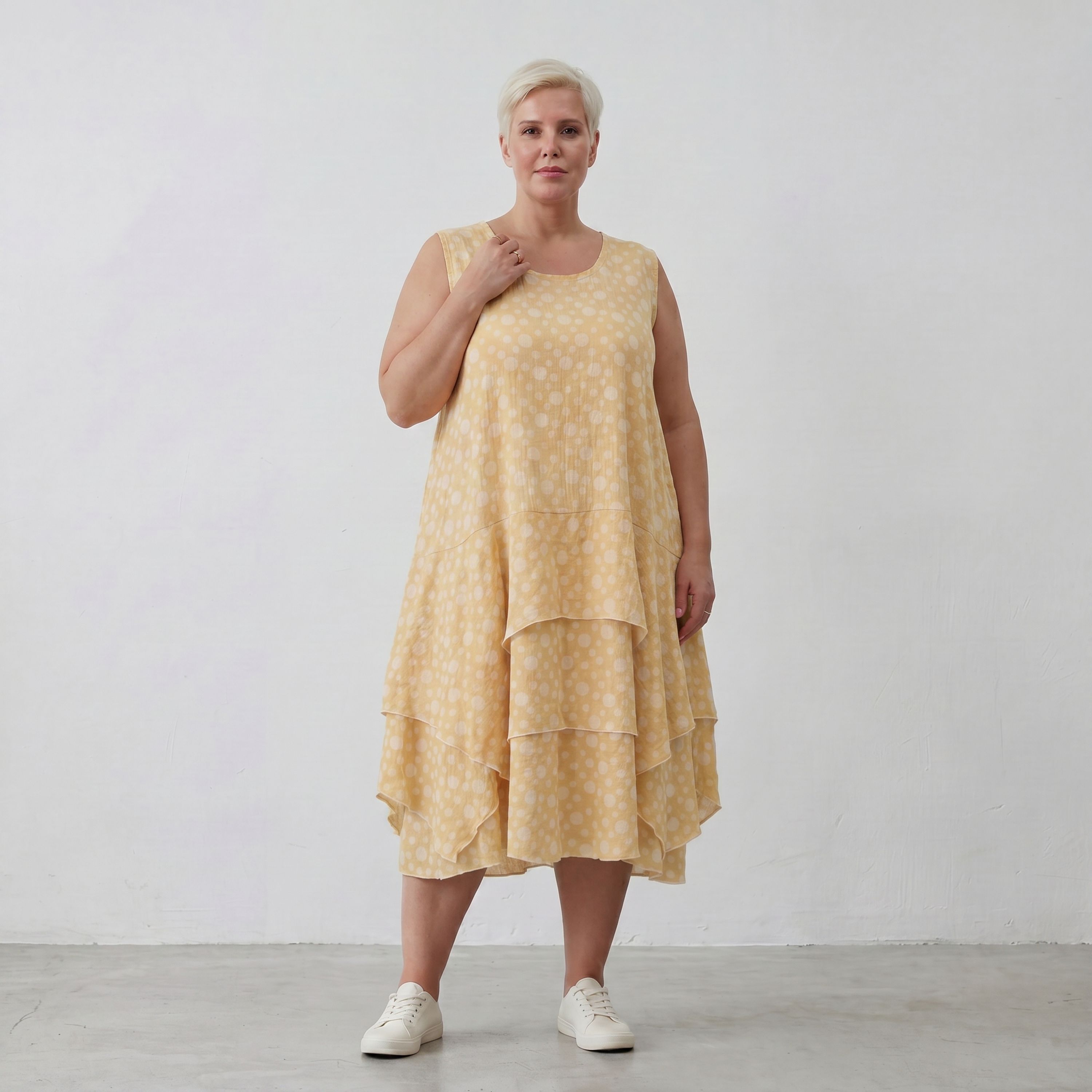 Leichte Baumwolltunika im Lagenlook Gelb Ecru Oversize mit Volants zeitlos leger so leicht