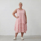 Rosa Ecru Baumwolltunika im Lagenlook luftig leicht Oversize zeitlos leger Volant locker