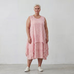 Rosa Ecru Baumwolltunika im Lagenlook luftig leicht Oversize zeitlos leger Volant locker