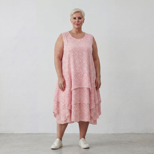 Rosa Ecru Baumwolltunika im Lagenlook luftig leicht Oversize zeitlos leger Volant locker