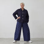 Zeitlose Marlenehose im Lagenlook Dunkelblau/Weiß weich fliessend leger Oversize Chic