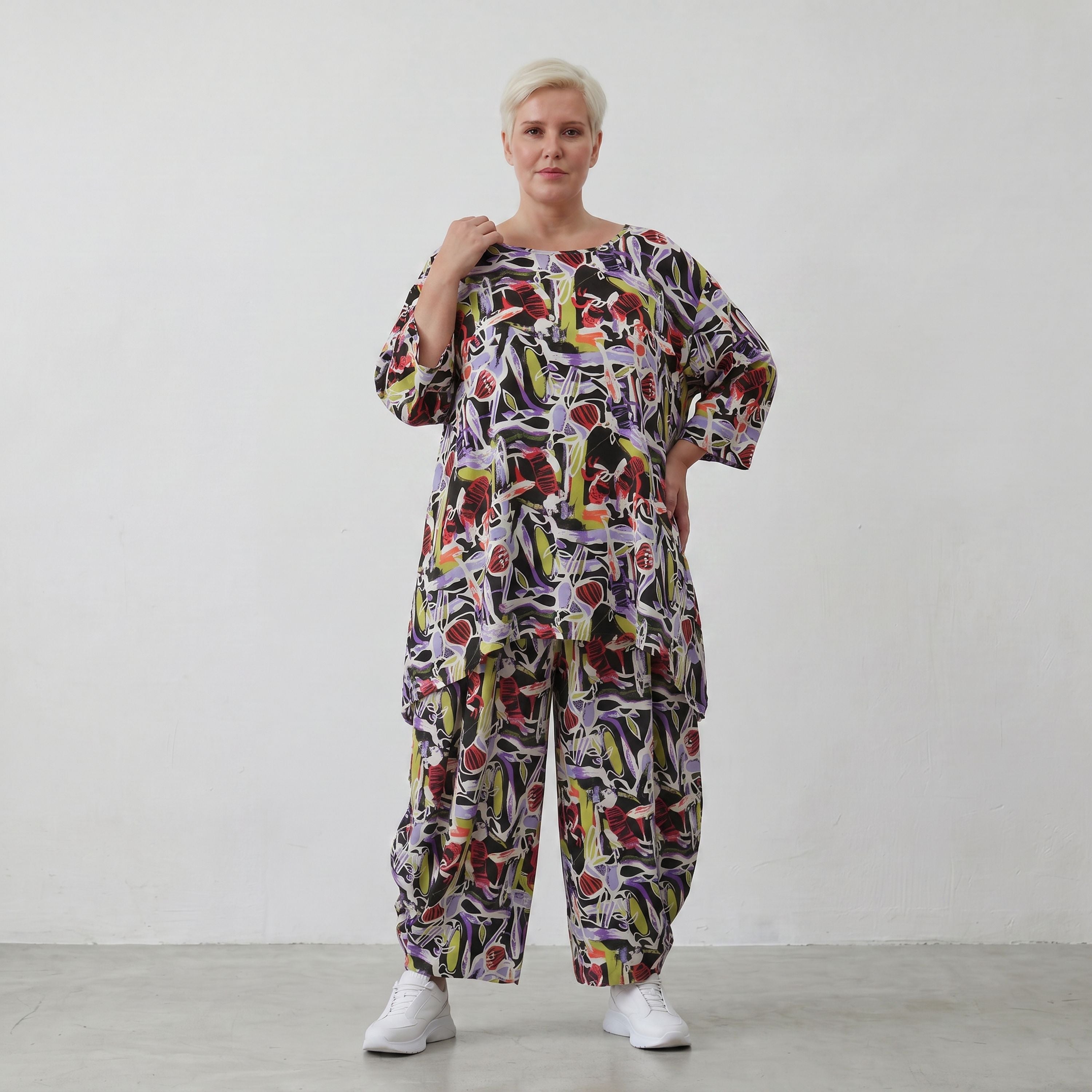 Fliessendes Viskoseshirt im Lagenlook Oversize leger in Schwarz Oliv Lila zeitlos modern