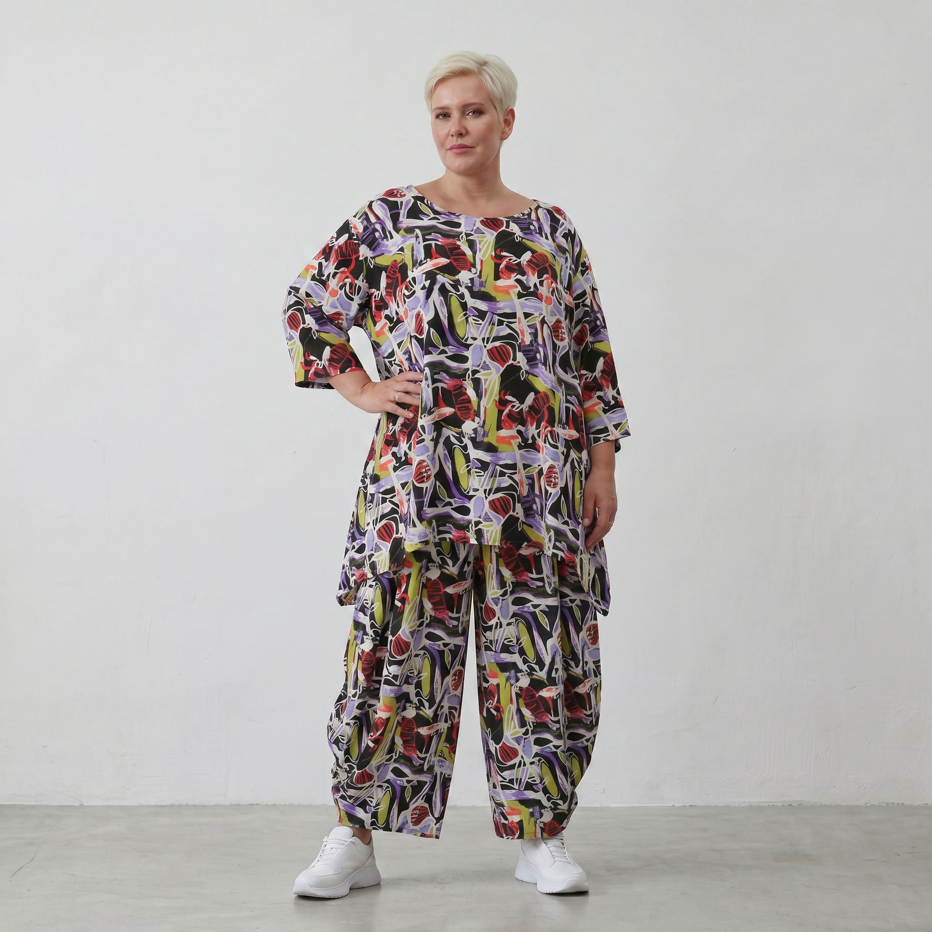 Fliessendes Viskoseshirt im Lagenlook Oversize leger in Schwarz Oliv Lila zeitlos modern