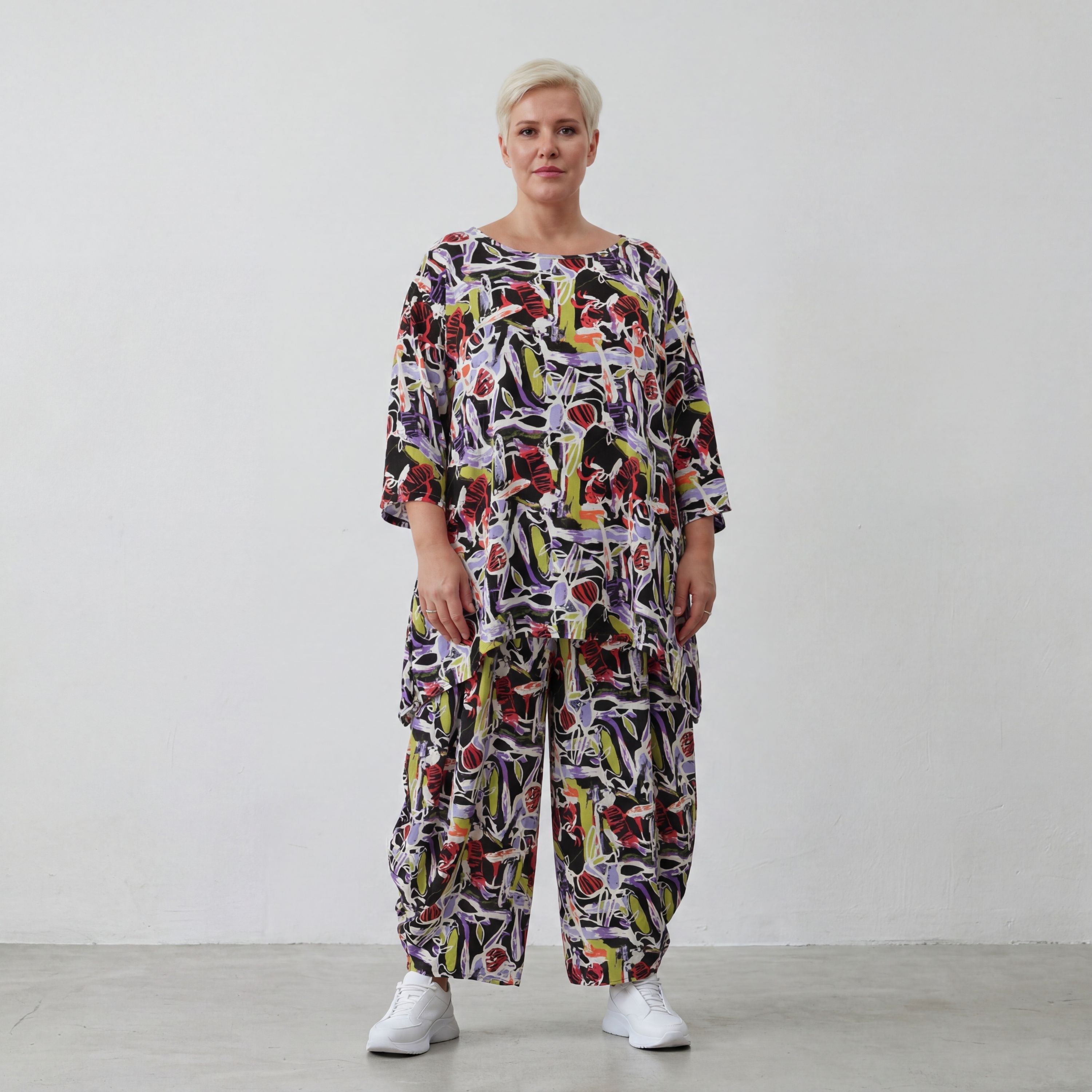 Fliessendes Viskoseshirt im Lagenlook Oversize leger in Schwarz Oliv Lila zeitlos modern