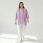  A-Form Bigshirt von AKH Fashion aus Baumwolle, 1306.00593, Pink-Blau-Orange, Farbmix, Schick