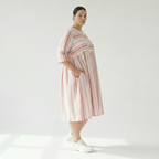  Ballonkleid von AKH Fashion aus Baumwolle, 1420.06698, Weiß/Apricot, Blockstreifen, Schick