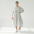  Ballonkleid von AKH Fashion aus Baumwolle, 1420.06698, Weiß/Kiwi, Blockstreifen, Schick