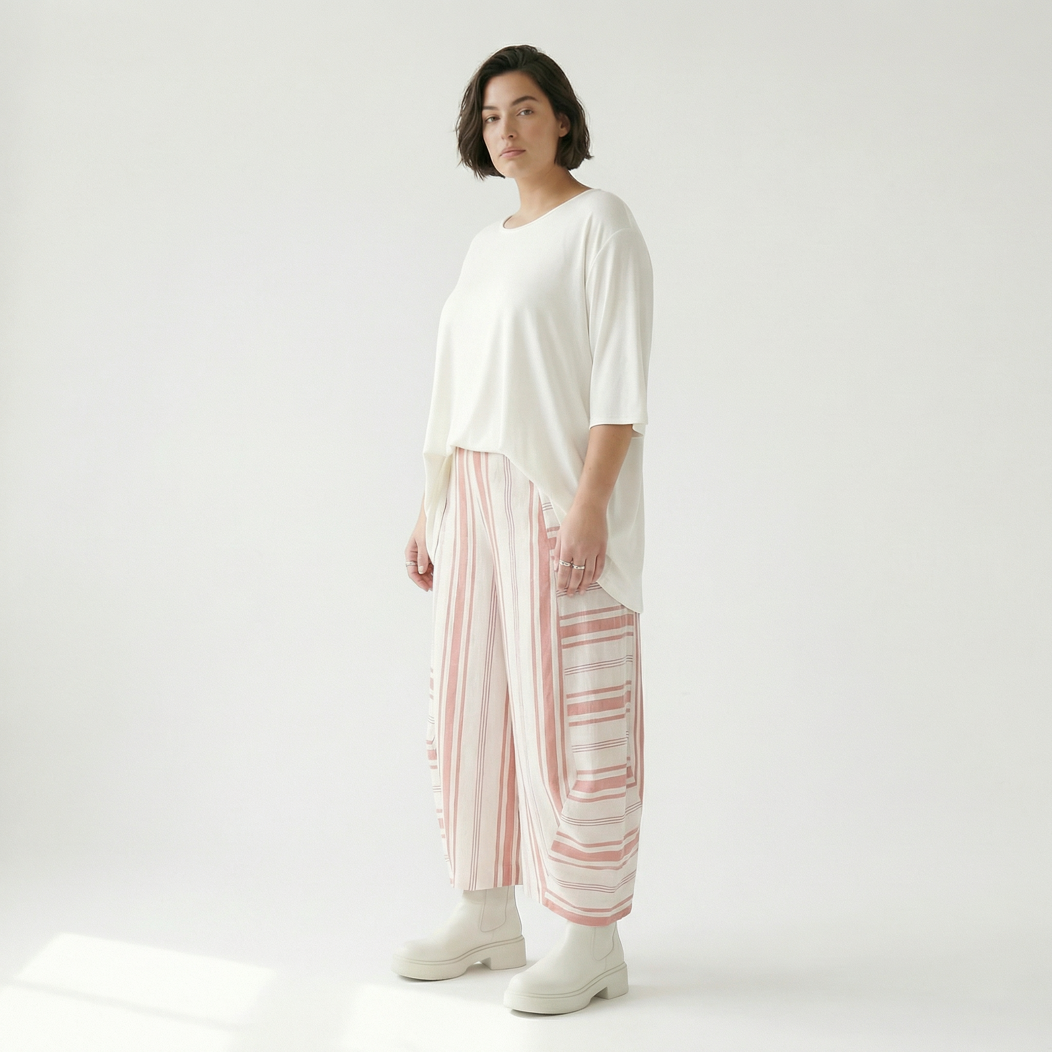  Ballonhose von AKH Fashion aus Baumwolle, 1420.08069, Weiß/Apricot, Blockstreifen, Schick