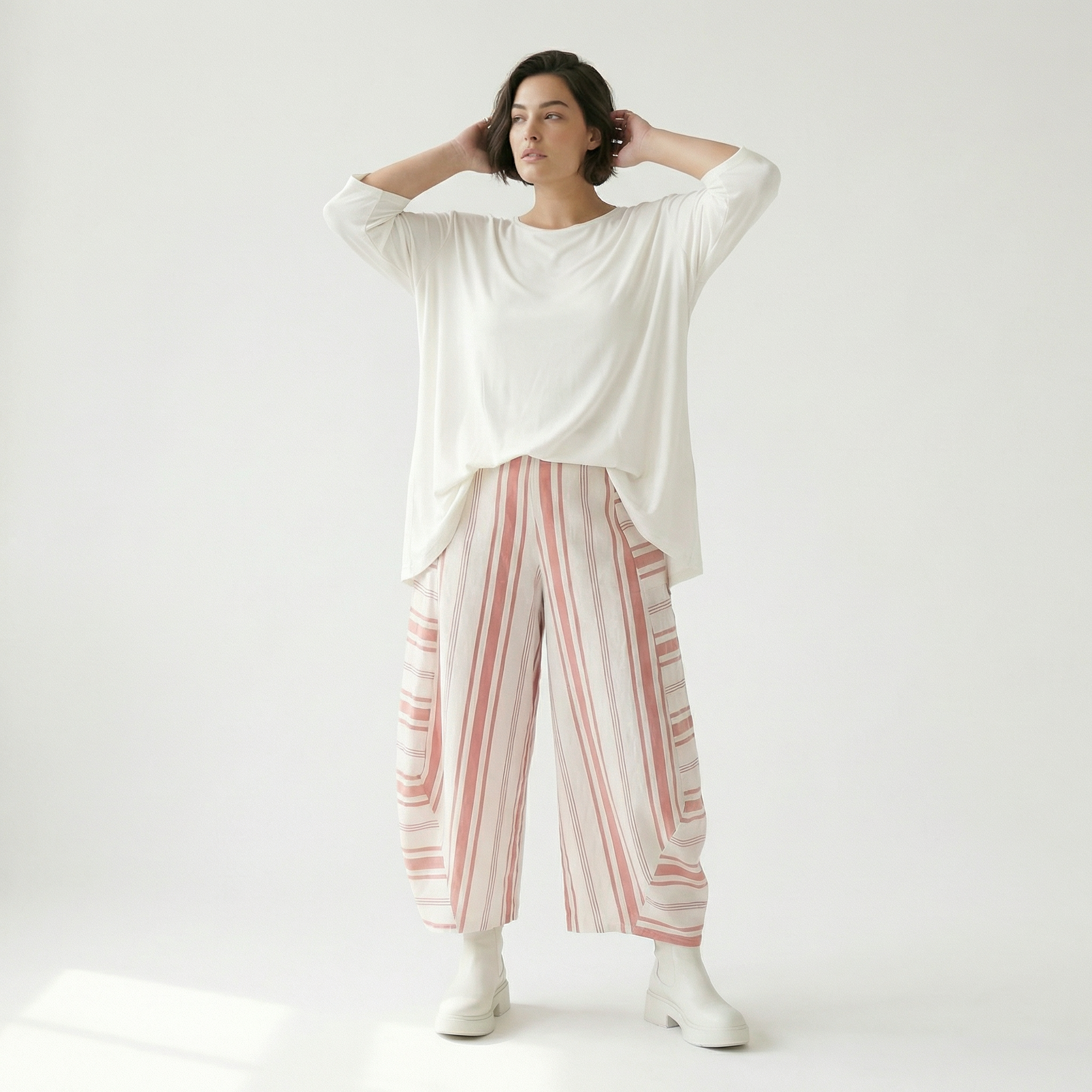  Ballonhose von AKH Fashion aus Baumwolle, 1420.08069, Weiß/Apricot, Blockstreifen, Schick