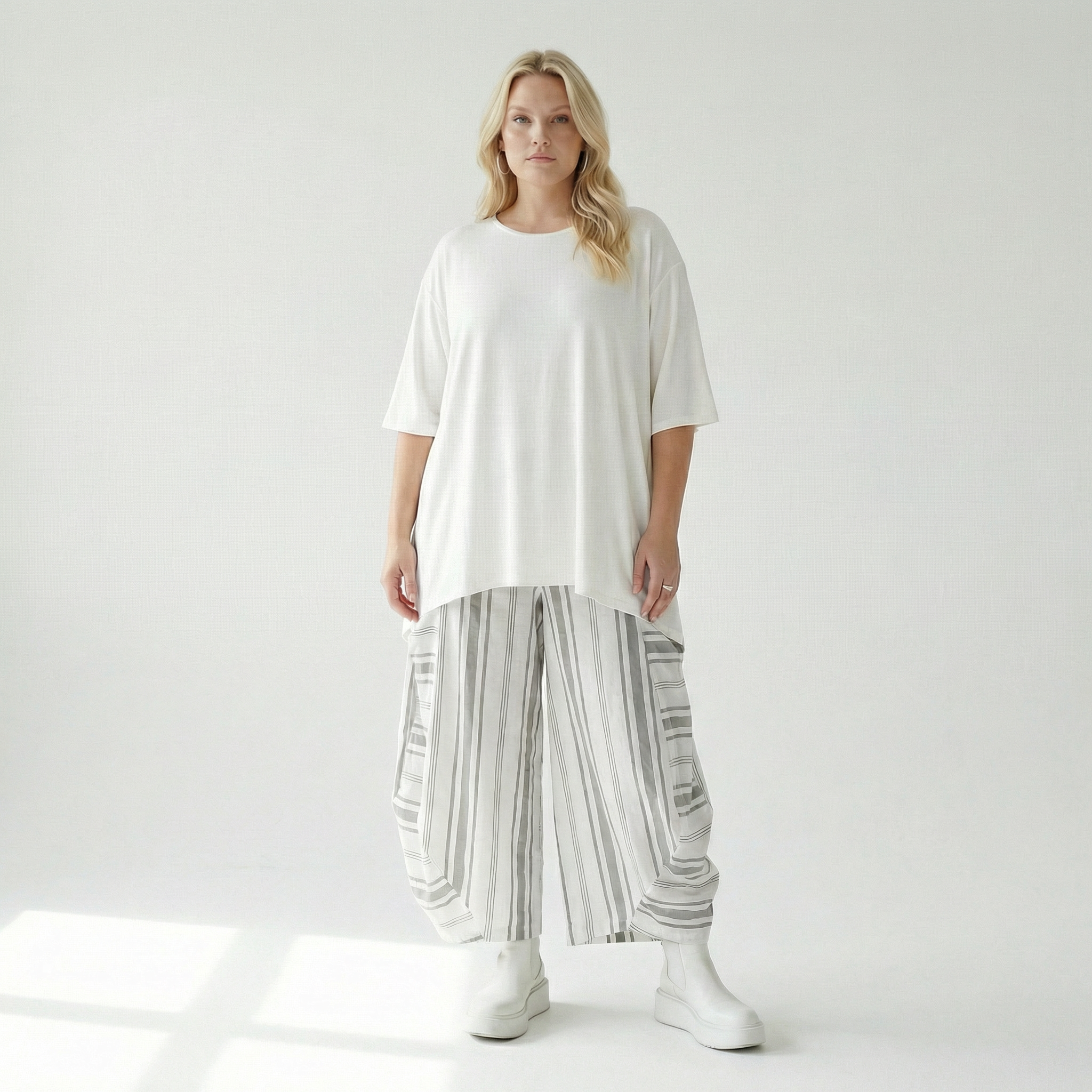  Ballonhose von AKH Fashion aus Baumwolle, 1420.08069, Weiß/Kiwi, Blockstreifen, Schick