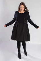  Pomme Rouge Kleid in gerader Form, aus Polyester, A816, Schwarz, Schick, Modern, Bequem
