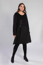  Pomme Rouge Kleid in gerader Form, aus Polyester, A816, Schwarz, Schick, Modern, Bequem