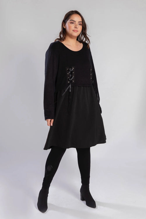  Pomme Rouge Kleid in gerader Form, aus Polyester, A816, Schwarz, Schick, Modern, Bequem