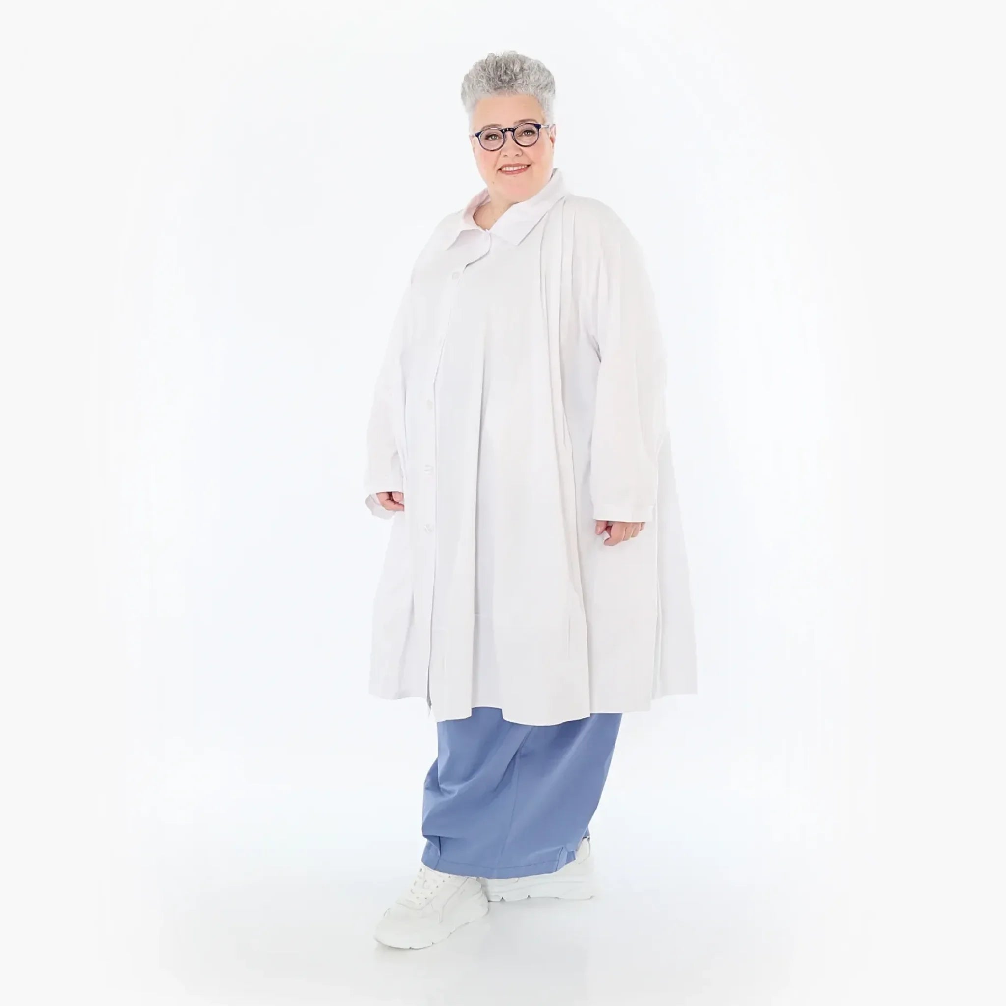  A-Form Jacke von AKH Fashion aus Baumwolle, 1482.07061, Weiß, Ausgefallen, Zeitlos, Schick