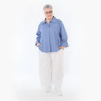 AKH Fashion Bluse in gerundeter Form, aus Baumwolle, 1482.07062, Azurblau, Ausgefallen