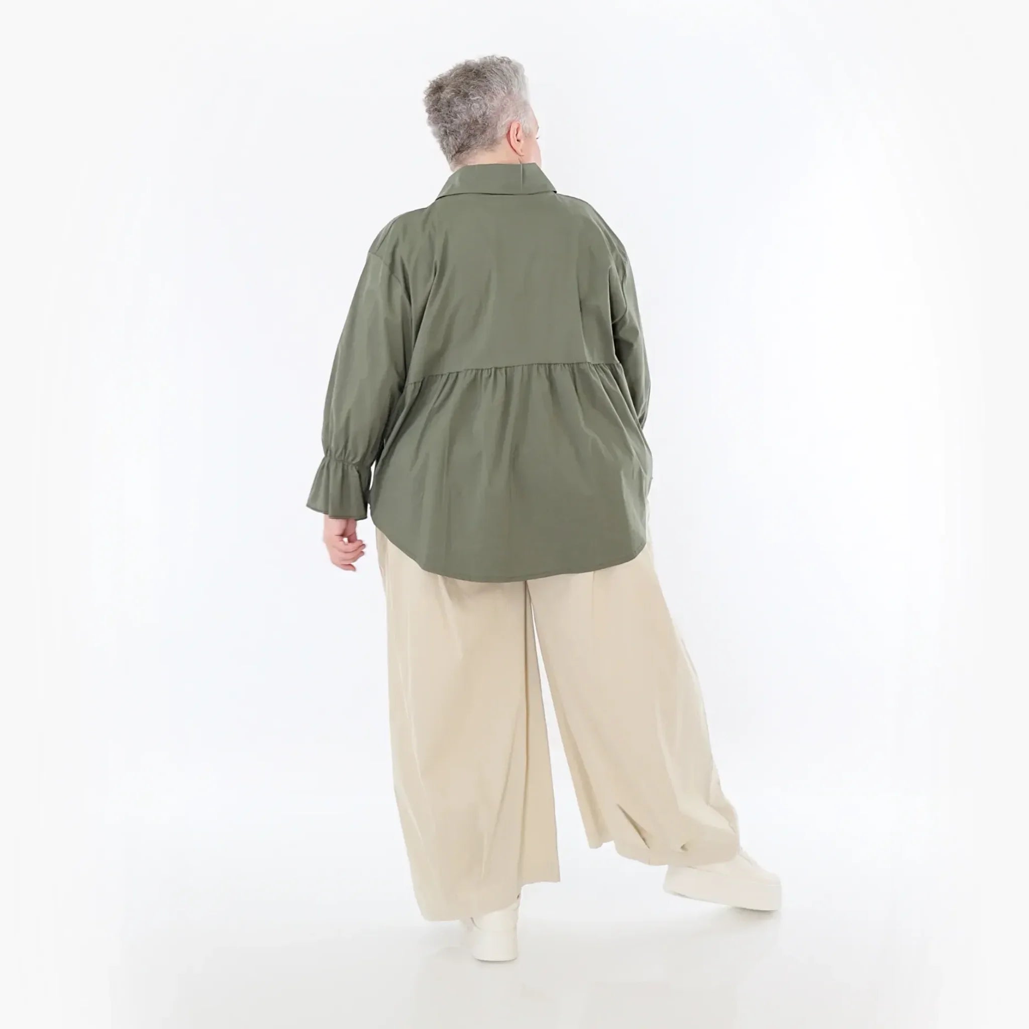 AKH Fashion Bluse in gerundeter Form, aus Baumwolle, 1482.07062, Khaki, Ausgefallen