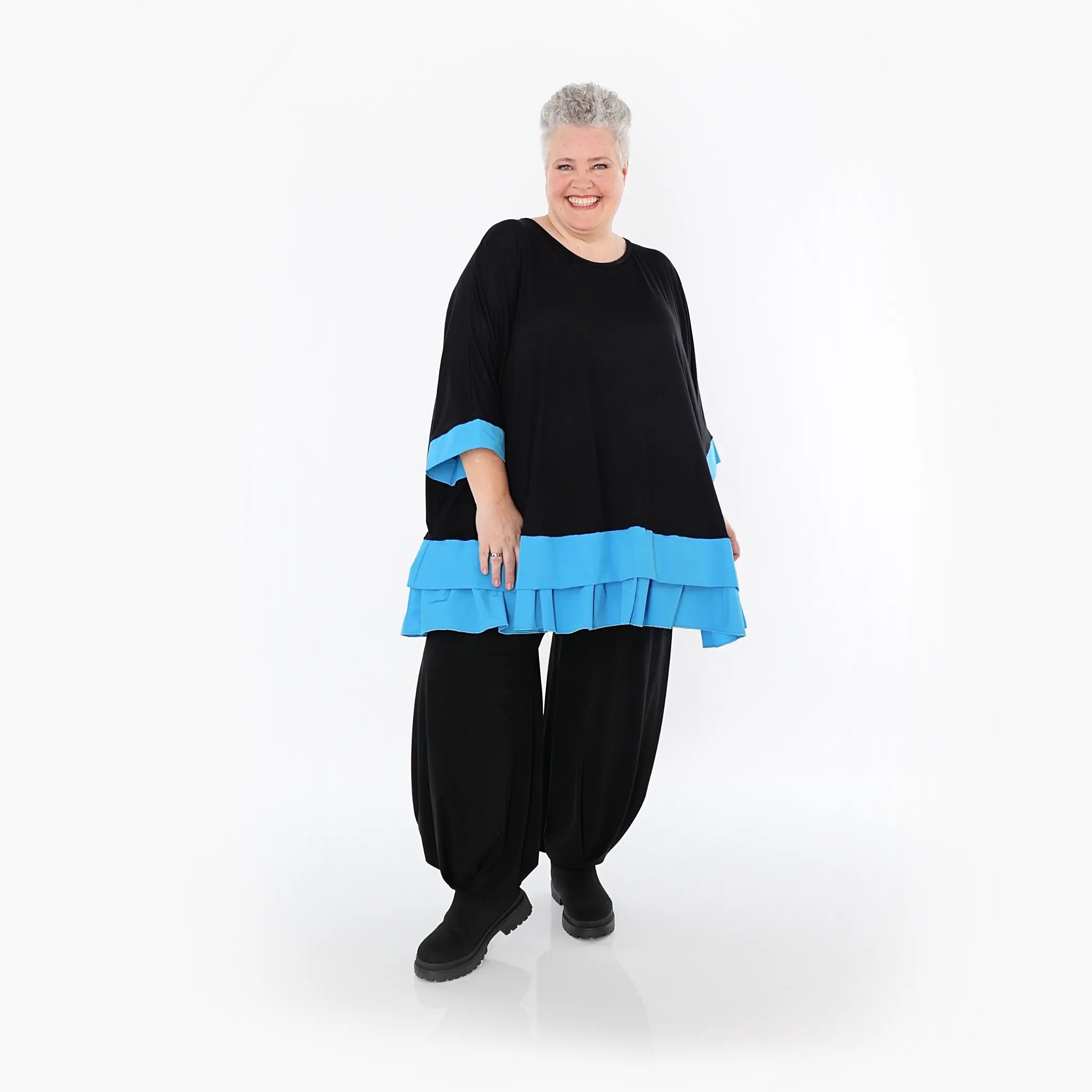  A-Form Bigshirt von AKH Fashion aus Viskose, 1493.07103, Schwarz/Blau, Ausgefallen, Zeitlos