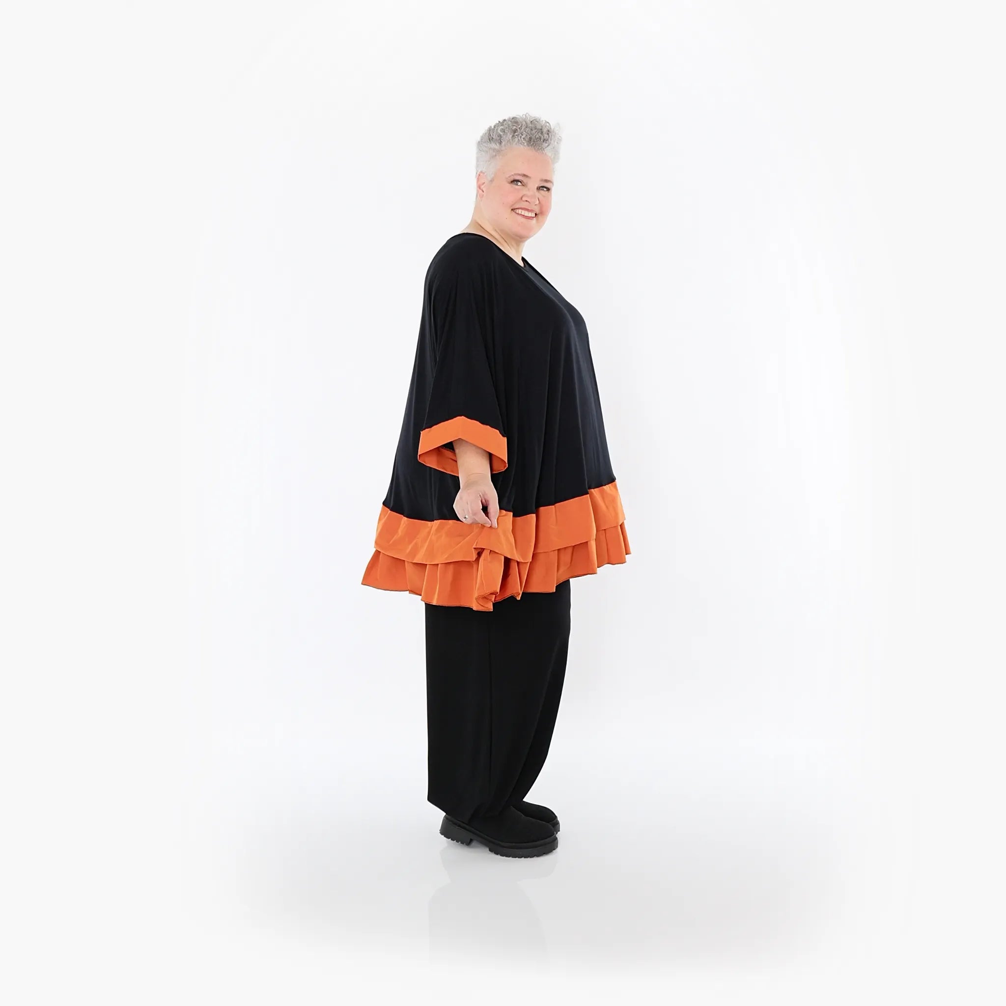  A-Form Bigshirt von AKH Fashion aus Viskose, 1493.07103, Schwarz/Orange, Ausgefallen, Zeitlos