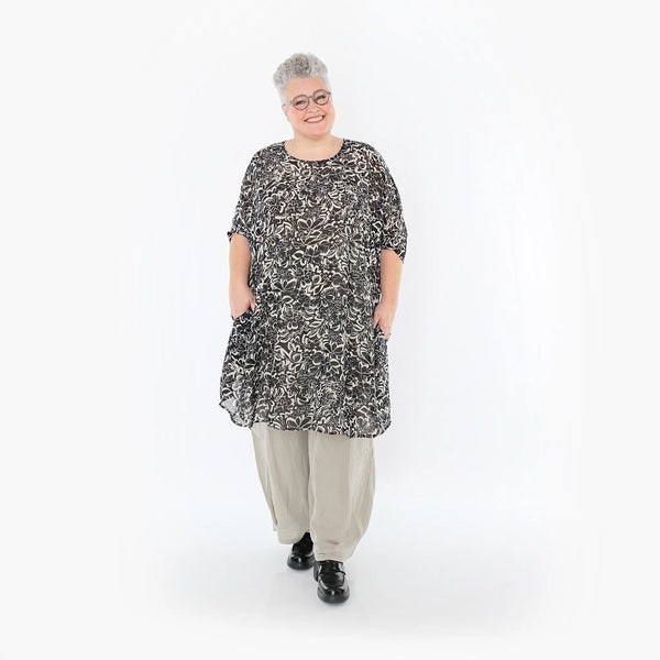  AKH Fashion Bigshirt in gerundeter Form, aus Viskose, 1494.02499, Schwarz/Ecru, Blumen