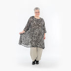  A-Form Bigshirt von AKH Fashion aus Viskose, 1494.02666, Schwarz/Ecru, Blumen, Ausgefallen
