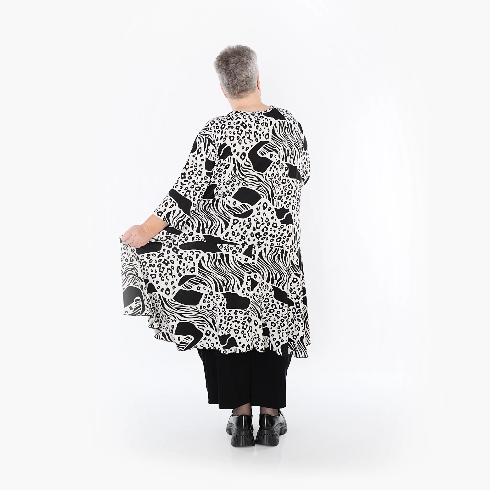  AKH Fashion Bigshirt in Glocken-Form, aus Materialmix, 1499.06563, Schwarz/Weiß, Animal
