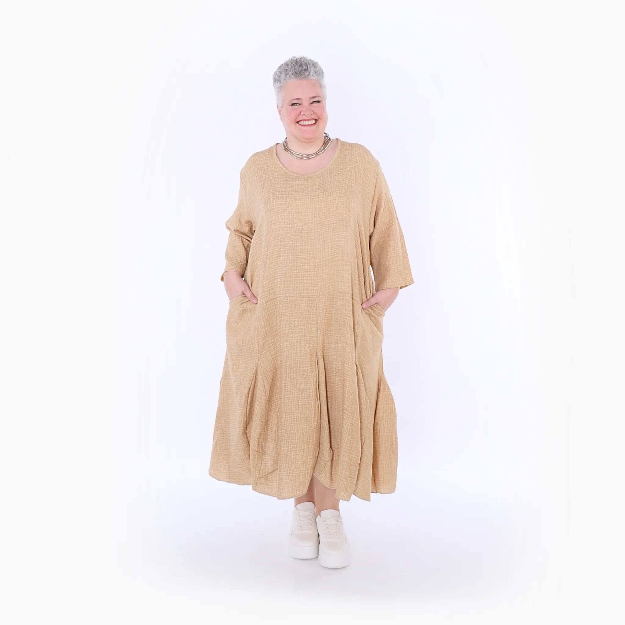  Ballonkleid von AKH Fashion aus Baumwolle, 1501.06972, Cognac, Ausgefallen, Zeitlos