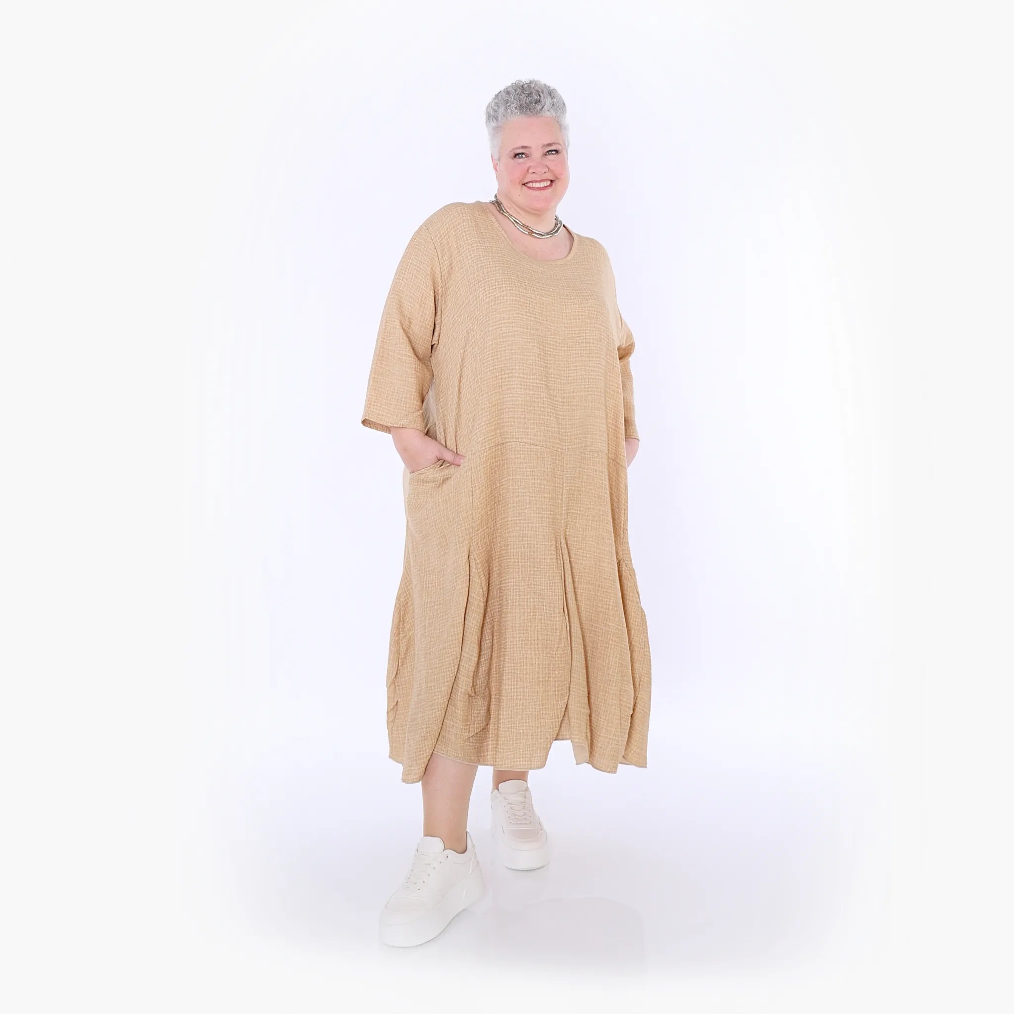  Ballonkleid von AKH Fashion aus Baumwolle, 1501.06972, Cognac, Ausgefallen, Zeitlos