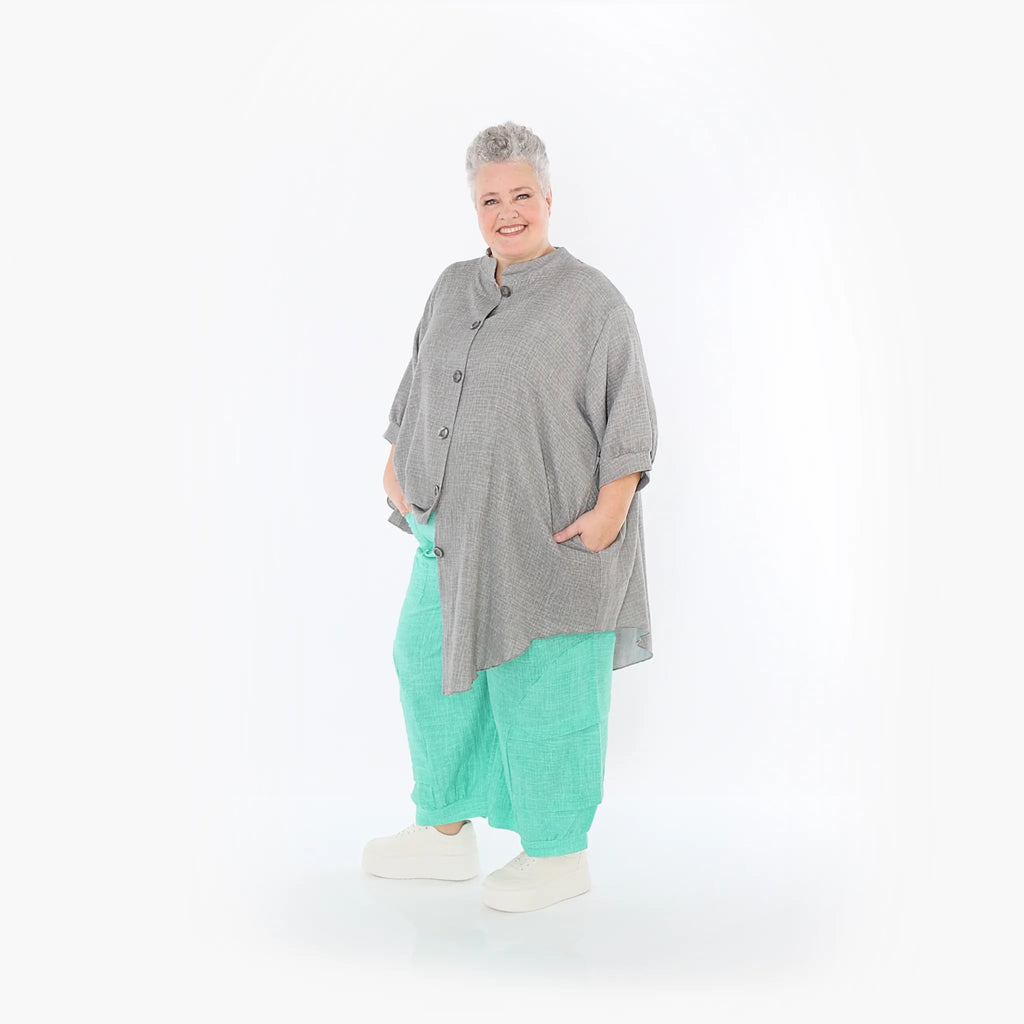  AKH Fashion Bluse in gerundeter Form, aus Baumwolle, 1501.07106, Grau, Ausgefallen, Schick