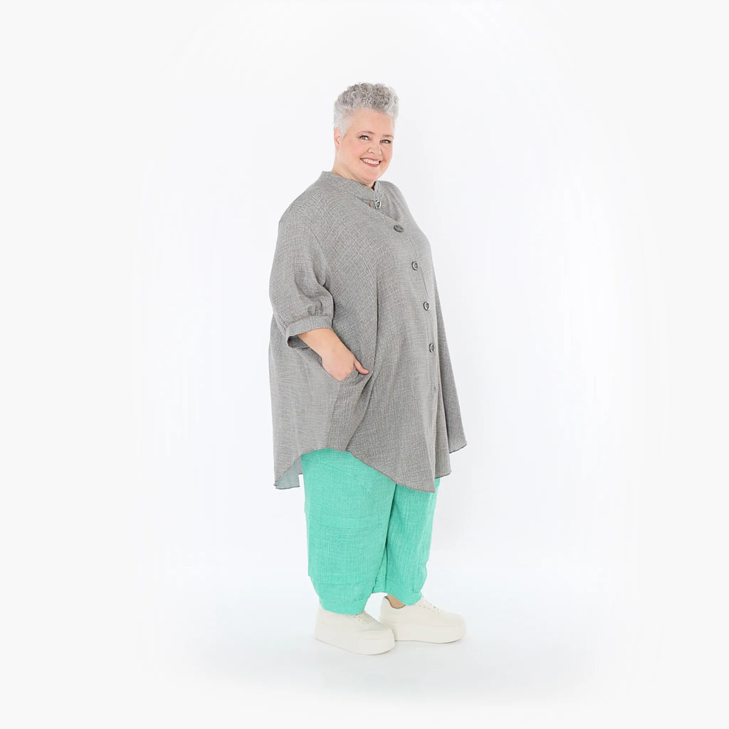  AKH Fashion Bluse in gerundeter Form, aus Baumwolle, 1501.07106, Grau, Ausgefallen, Schick