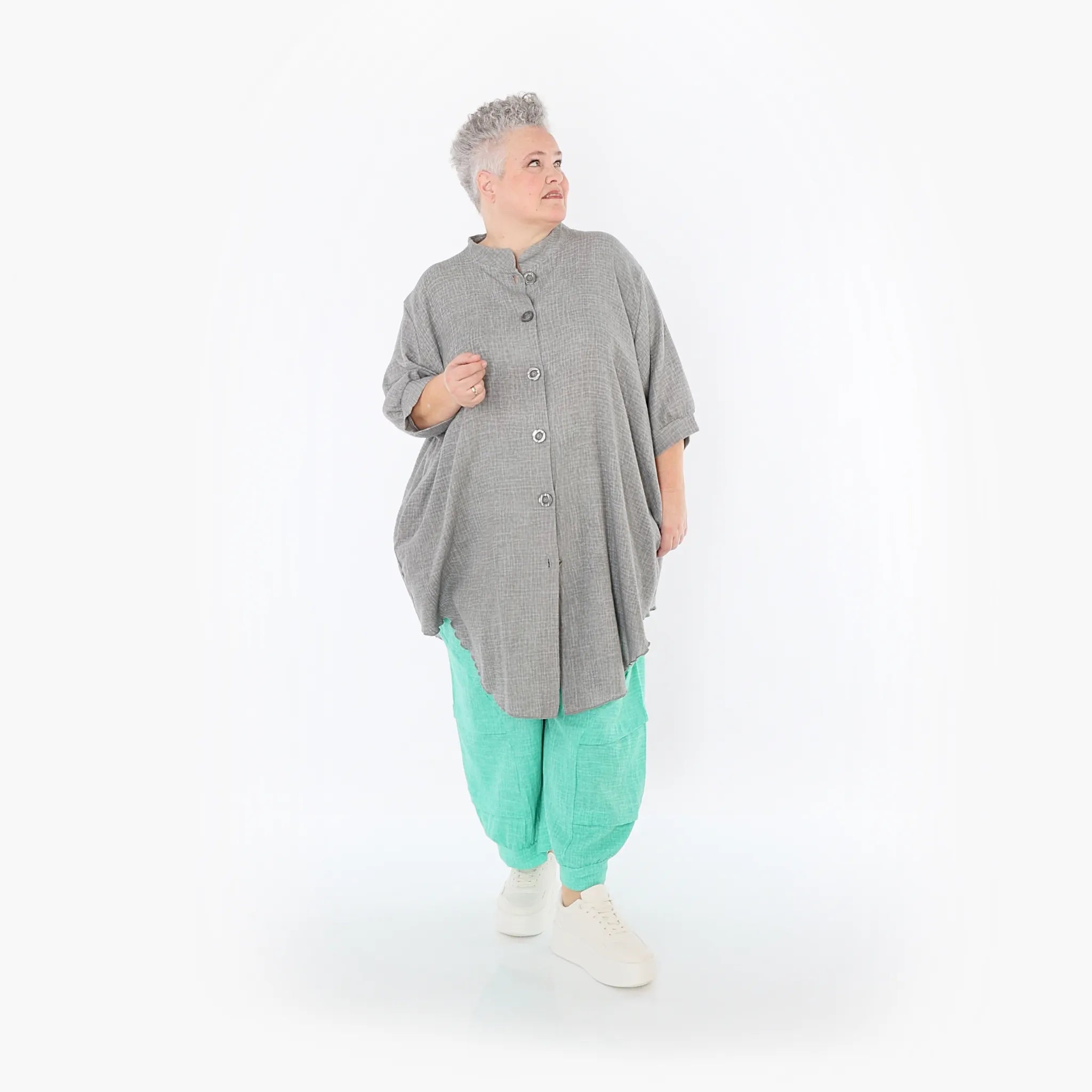  AKH Fashion Bluse in gerundeter Form, aus Baumwolle, 1501.07106, Grau, Ausgefallen, Schick