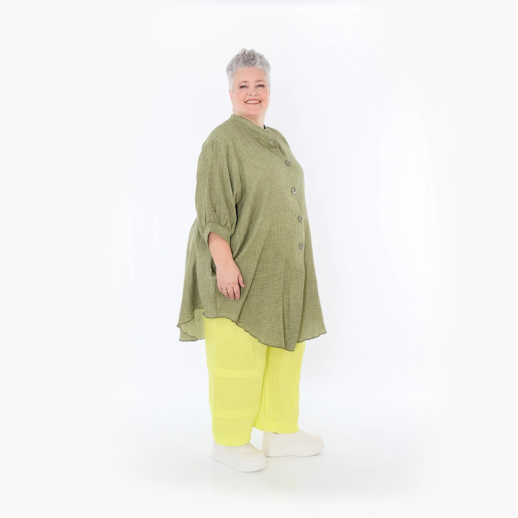  AKH Fashion Bluse in gerundeter Form, aus Baumwolle, 1501.07106, Khaki, Ausgefallen