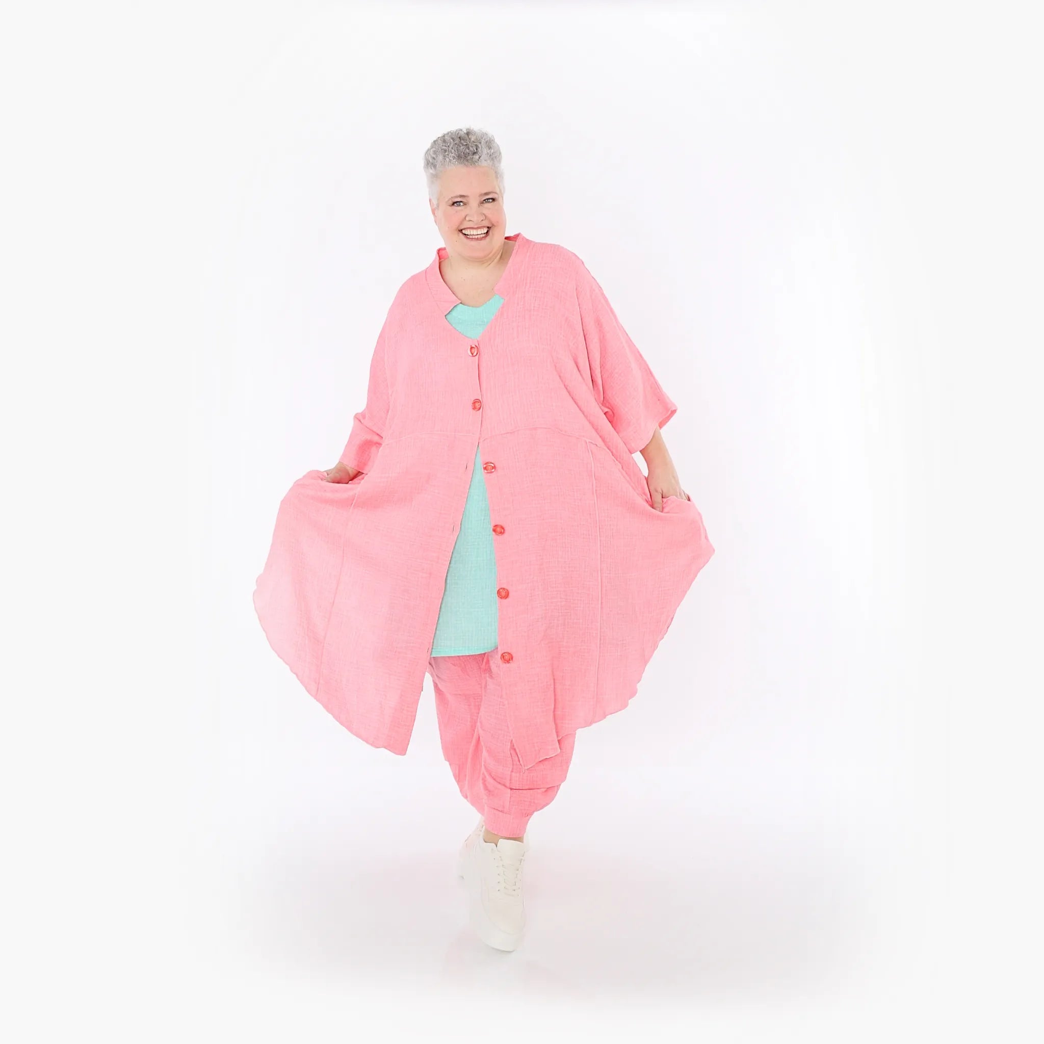  AKH Fashion Jacke in gerundeter Form, aus Baumwolle, 1501.07107, Rosa, Ausgefallen, Schick