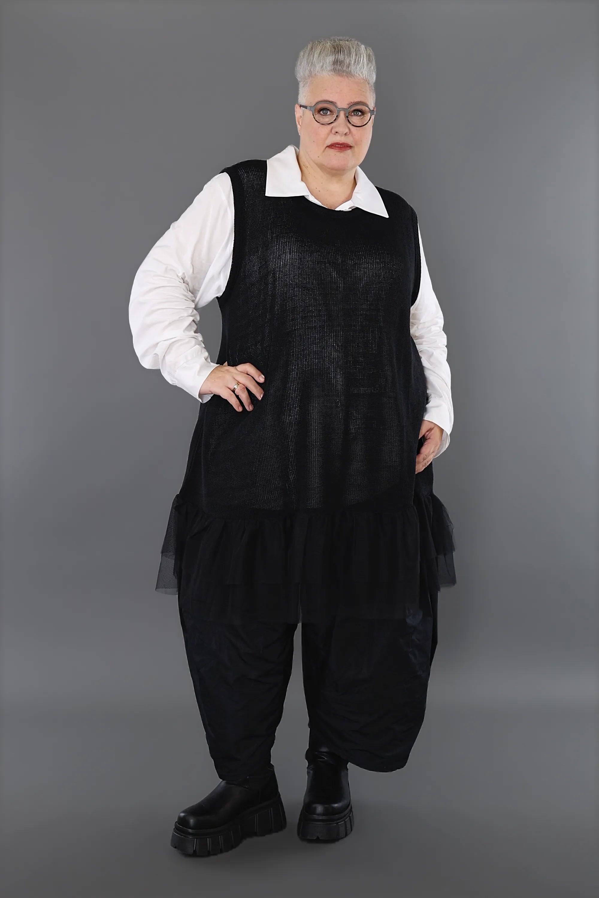  A-Form Tunika von AKH Premium aus Baumwolle, P1002.2523, Schwarz, Ausgefallen, Zeitlos