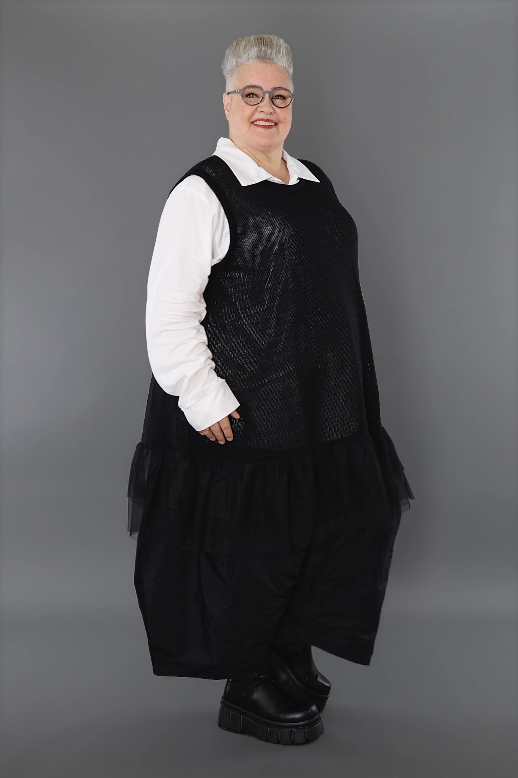  A-Form Tunika von AKH Premium aus Baumwolle, P1002.2523, Schwarz, Ausgefallen, Zeitlos