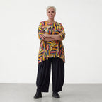 Mehrfarbiges Chiffonshirt in weiter A-Form mit Blumenprint 3/4-Arm und Rundhalsausschnitt
