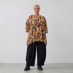 Mehrfarbiges Chiffonshirt in weiter A-Form mit Blumenprint 3/4-Arm und Rundhalsausschnitt