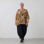 Mehrfarbiges Chiffonshirt in weiter A-Form mit Blumenprint 3/4-Arm und Rundhalsausschnitt