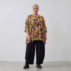 Mehrfarbiges Chiffonshirt in weiter A-Form mit Blumenprint 3/4-Arm und Rundhalsausschnitt