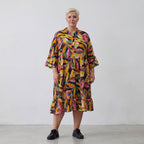 Mehrfarbiges Ballonkleid mit floralem Print V-Ausschnitt und lockerem weitem Stufenschnitt