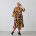 Mehrfarbiges Ballonkleid mit floralem Print V-Ausschnitt und lockerem weitem Stufenschnitt