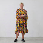 Mehrfarbiges Ballonkleid mit floralem Print V-Ausschnitt und lockerem weitem Stufenschnitt